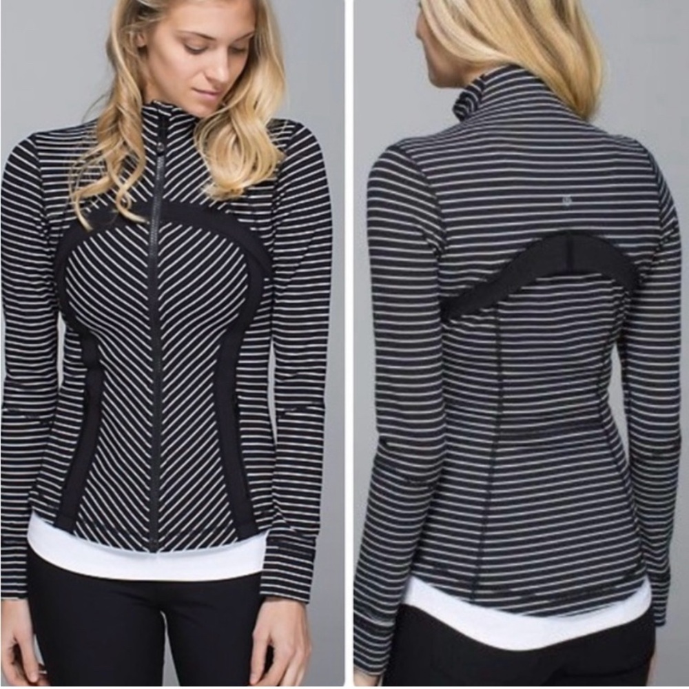 Lululemon Define Full Zip 4-Way Stretch Black White Parallel Stripe Jacket- Sz 6